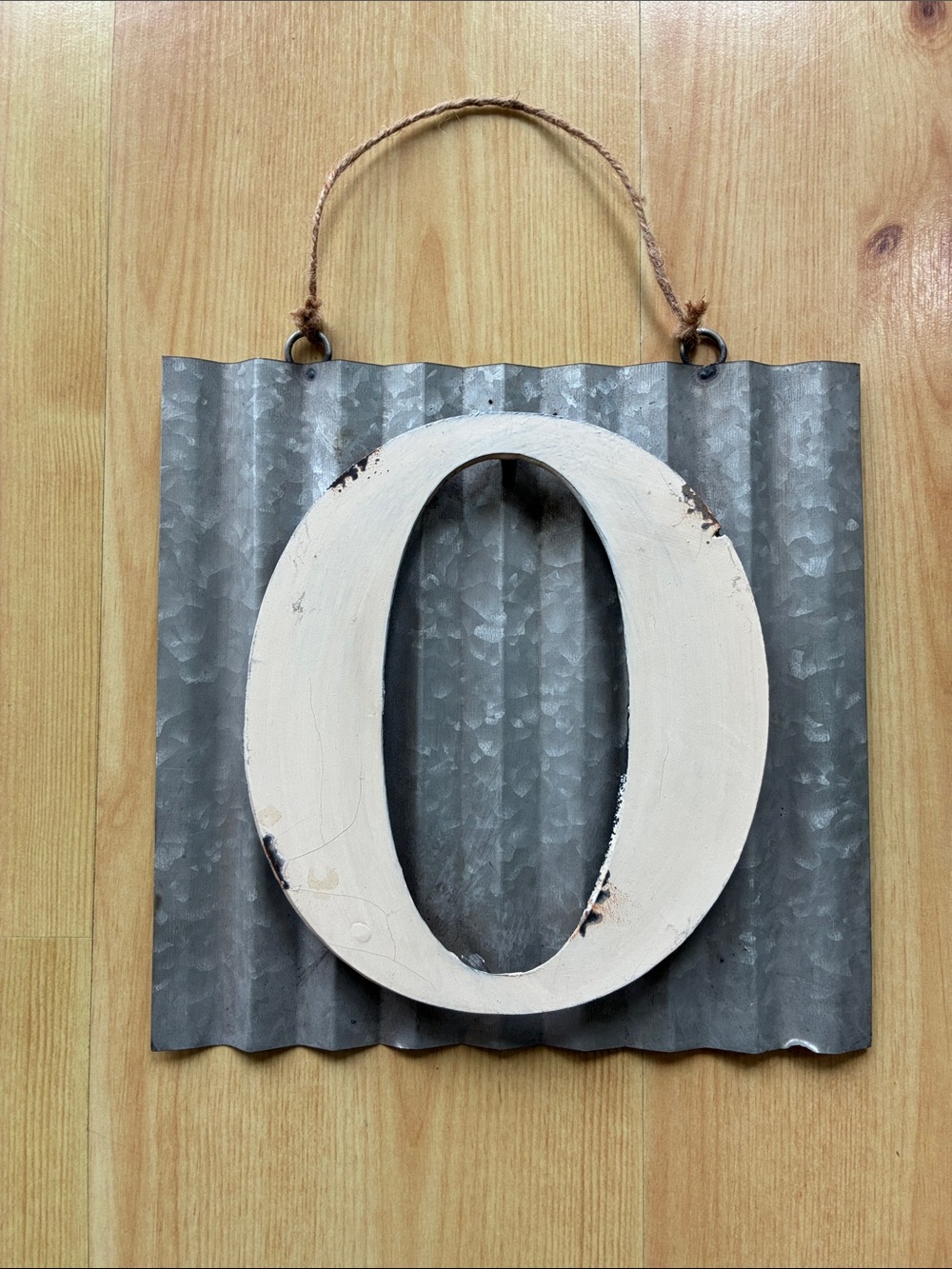 10” sq. Distressed Farmhouse Rustic Cream Letter O Wall Decor